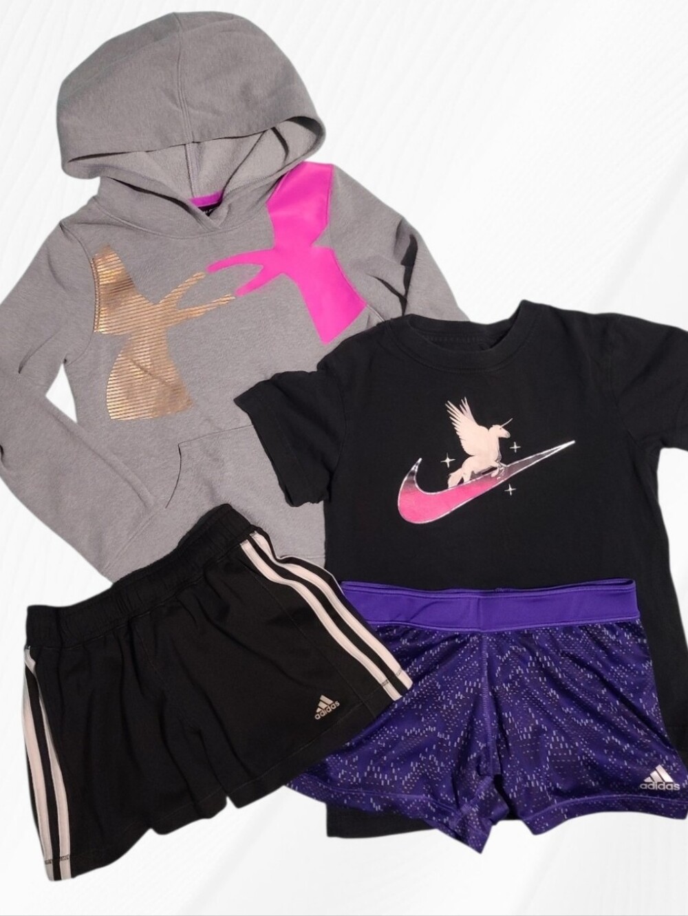Under Armour Nike Adidas Hoodie Shorts 4-Piece Girls Activewear Lot Size 10 M